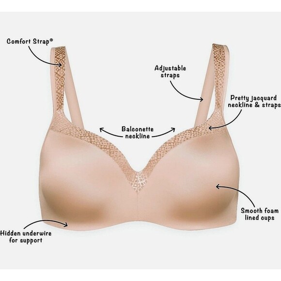 Playtex 40DDD Love My Curves Balconette Underwire Bra 4823 Molded Cups White NWT - Picture 11 of 11